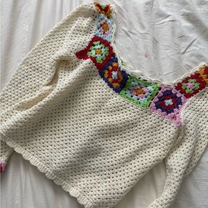 Callahan Cream Sweater with Colorful Crochet Detail